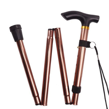 Foldable Walking Cane Adjustable Lightweight Aluminum Travel Cane T Handle Anti Slip Rubber Tip Portable Stick Senior Travel Aid