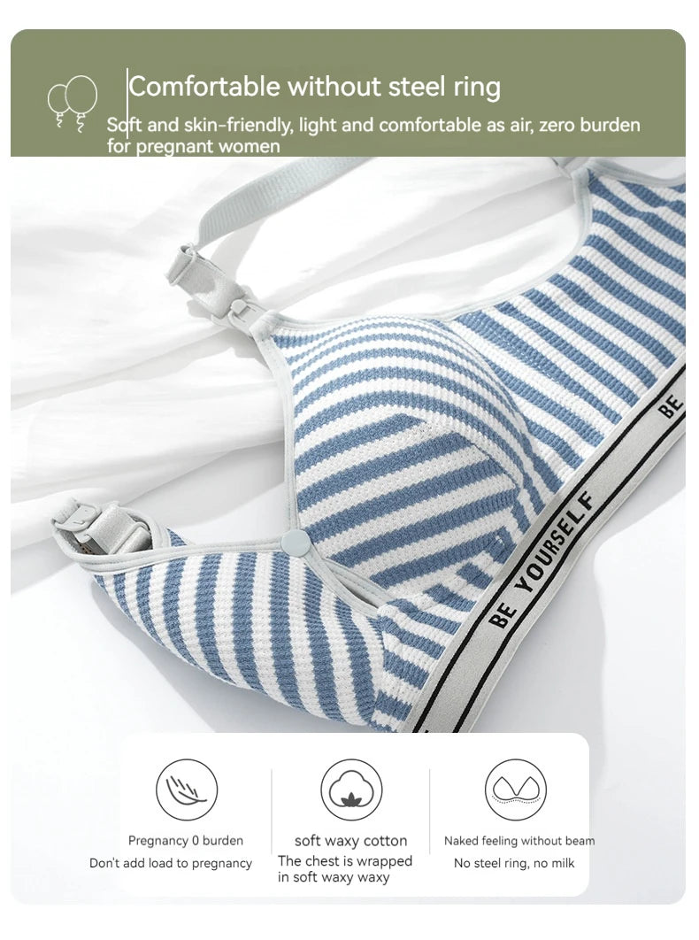 New Lightweight Breathable Maternity Breastfeeding Bra Made of Pure Cotton Gathered Anti Sagging Letter Stripe Women's Underwear