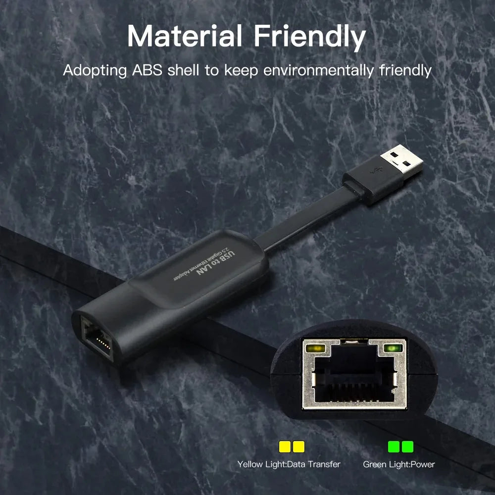 USB Gigabit Ethernet Adapter 2500Mbps USB 3.0 Network Card to RJ45 Lan Driver Free For Desktops Laptop Macbook PC Accessories