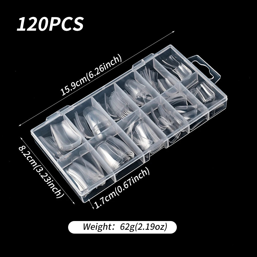 120Pcs Clear Duckbill Fake Nail Tips Full Cover False Fingertips 12Sizes Press On Nails Extension forManicure Salon Supplies Y2K