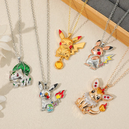 1PC Cute Q Version Character Necklace Alloy Charmander Bulbasaur Jewelry Pendant for Fans Holiday Gifts Jewelry Accessories