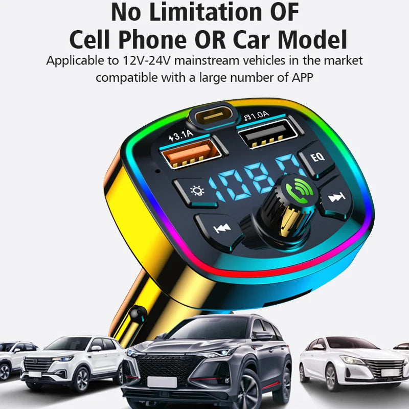 Car Bluetooth 5.0 FM Transmitter Wireless Adapter Mic Audio Receiver Auto MP3 Player 2.1A Dual USB Fast Charger Car Accessories