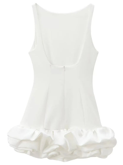 HXAO White Short Dress Women's Ruffle Backless Party Dresses Black Red Sleeveless Bodycon Mini Dress Woman Summer Sexy Vestidos