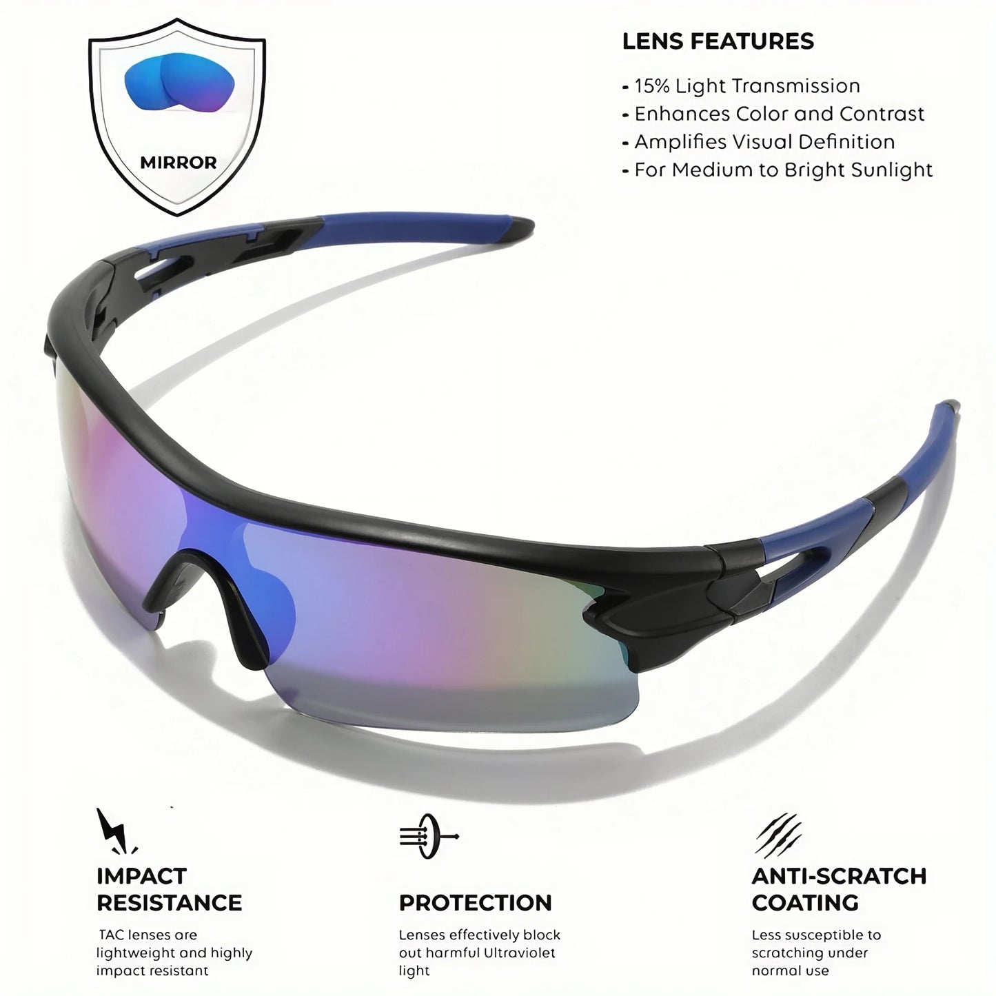 Classic Sports Sunglasses with One-Piece Wraparound UV400 Lens - Unisex Comfort Fit for Cycling, Running, Hiking & Outdoor