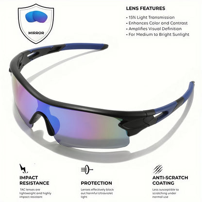 Classic Sports Sunglasses with One-Piece Wraparound UV400 Lens - Unisex Comfort Fit for Cycling, Running, Hiking & Outdoor