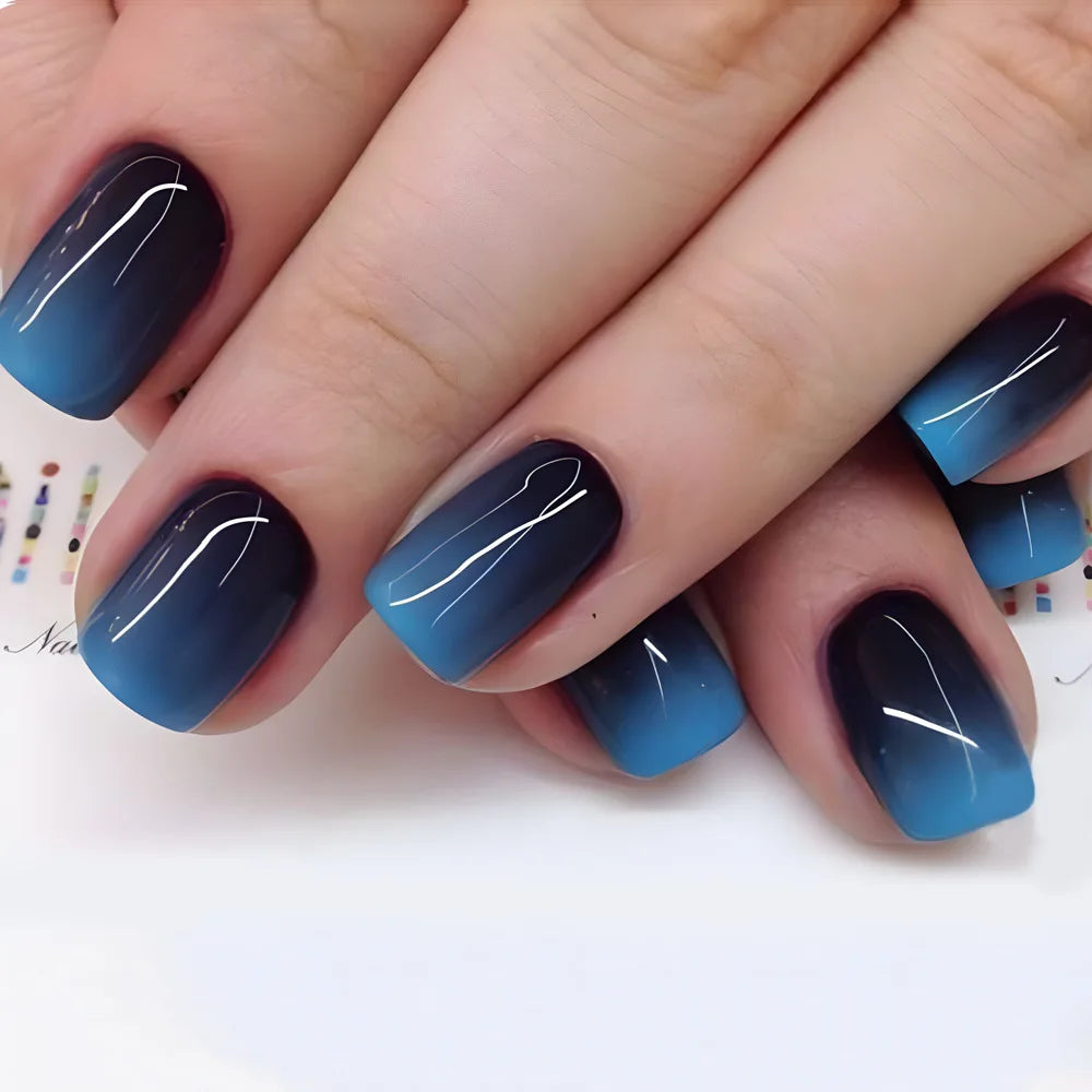24pcs/set short square fake nails for women girls faux ongles fashion glitter geometric flowers design press on false nail kit