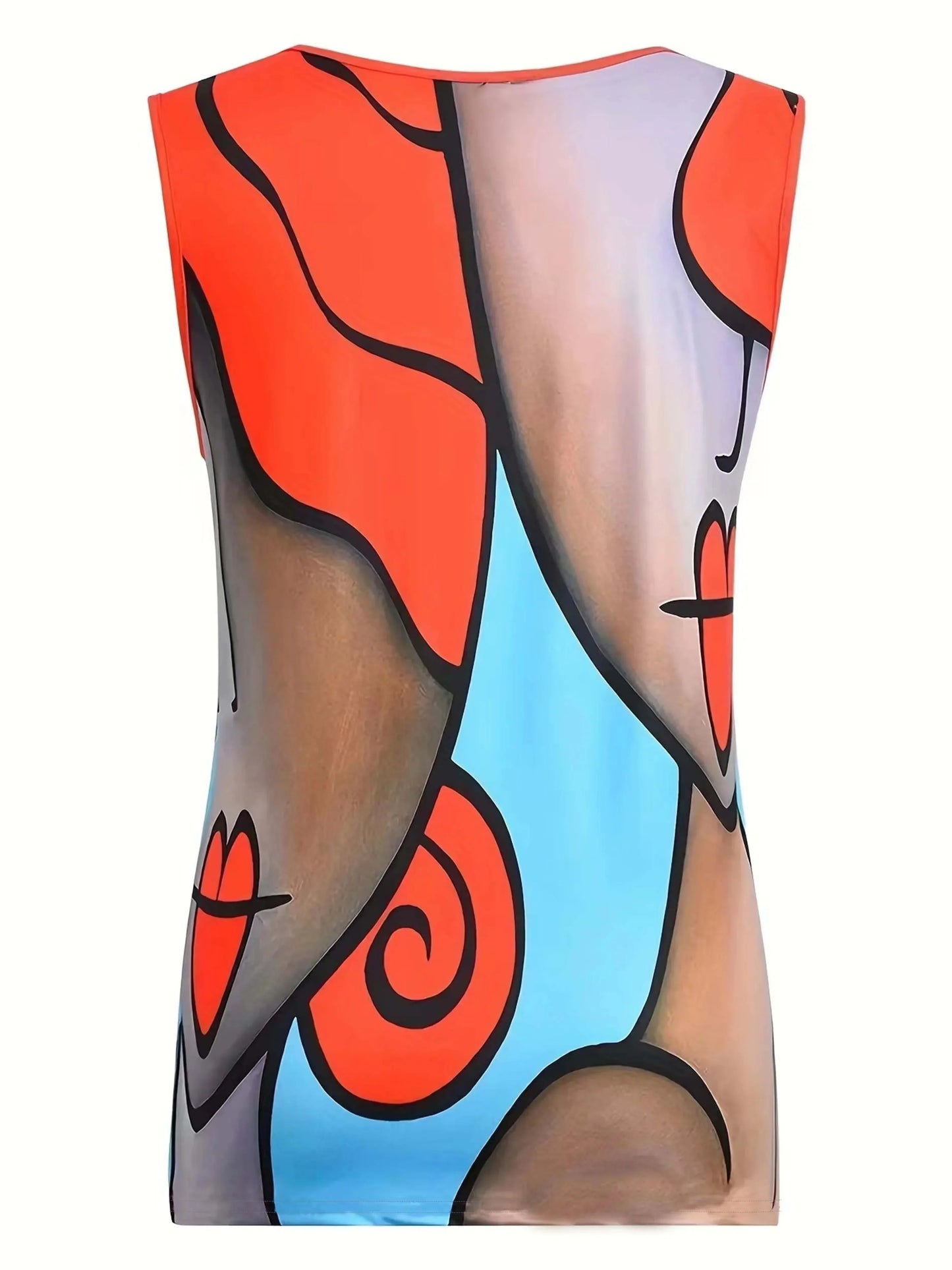 Plus Size 1XL-8XL Women's Fashion Sleeveless Colorblock Print Tanks Ladies Casual Crew Neck Summer Vest Tank Top