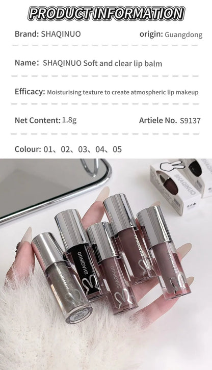 SHAQINUO Water Light Mirror Lip Gloss Lasting Moisturizing Cool Black Silver Gray Pearlescent Fine Sparkling Lipstick Lip Oil