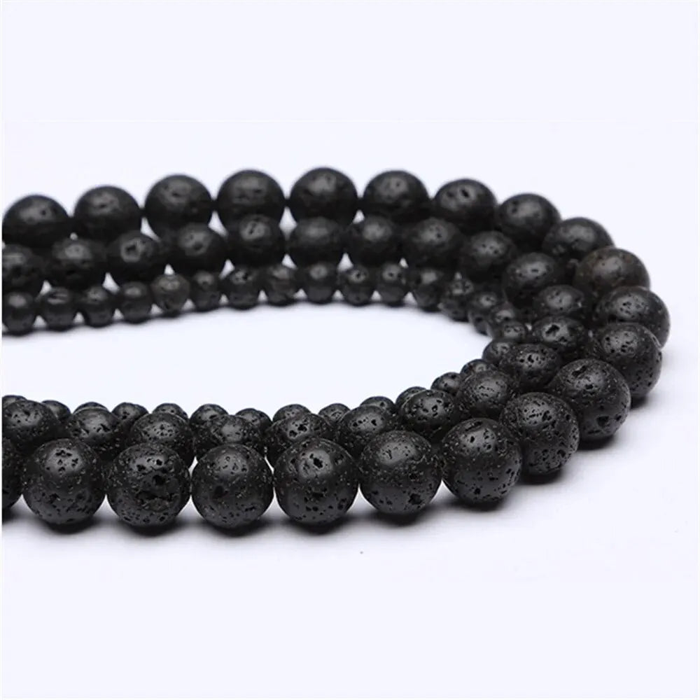 Wholesale Natural Black Lava 6mm 8mm 10mm 12mm round Volcanic Loose Beads for Jewelry Making Or Gift Charms