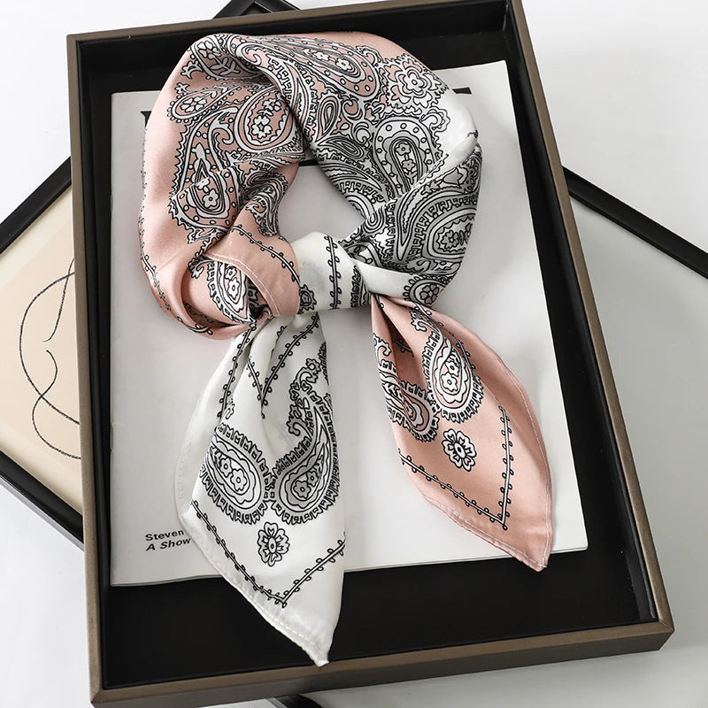 70x70cm Women Silk Scarf Small Satin Square Print Wrap Foulard Femme Handkerchief Bandana Neck Hair Skinny Tie Scarves Shawls