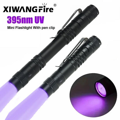 1/2PCS UV Flashlight 395nm Ultraviolet Torch With Pen Clip Portable Use AAA Batteries Light Pet Urine Scorpion Detector UV Lamp