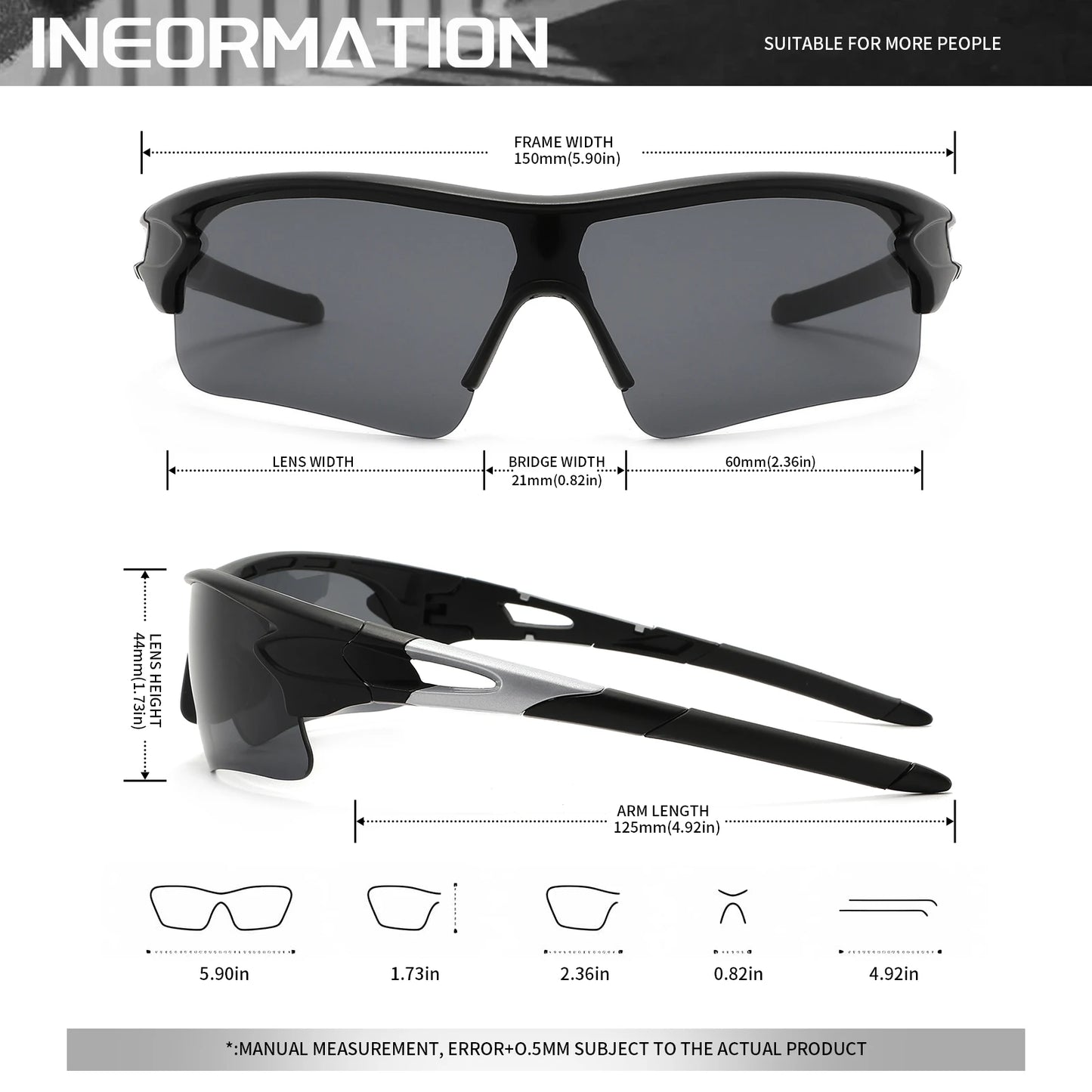 Classic Sports Sunglasses with One-Piece Wraparound UV400 Lens - Unisex Comfort Fit for Cycling, Running, Hiking & Outdoor