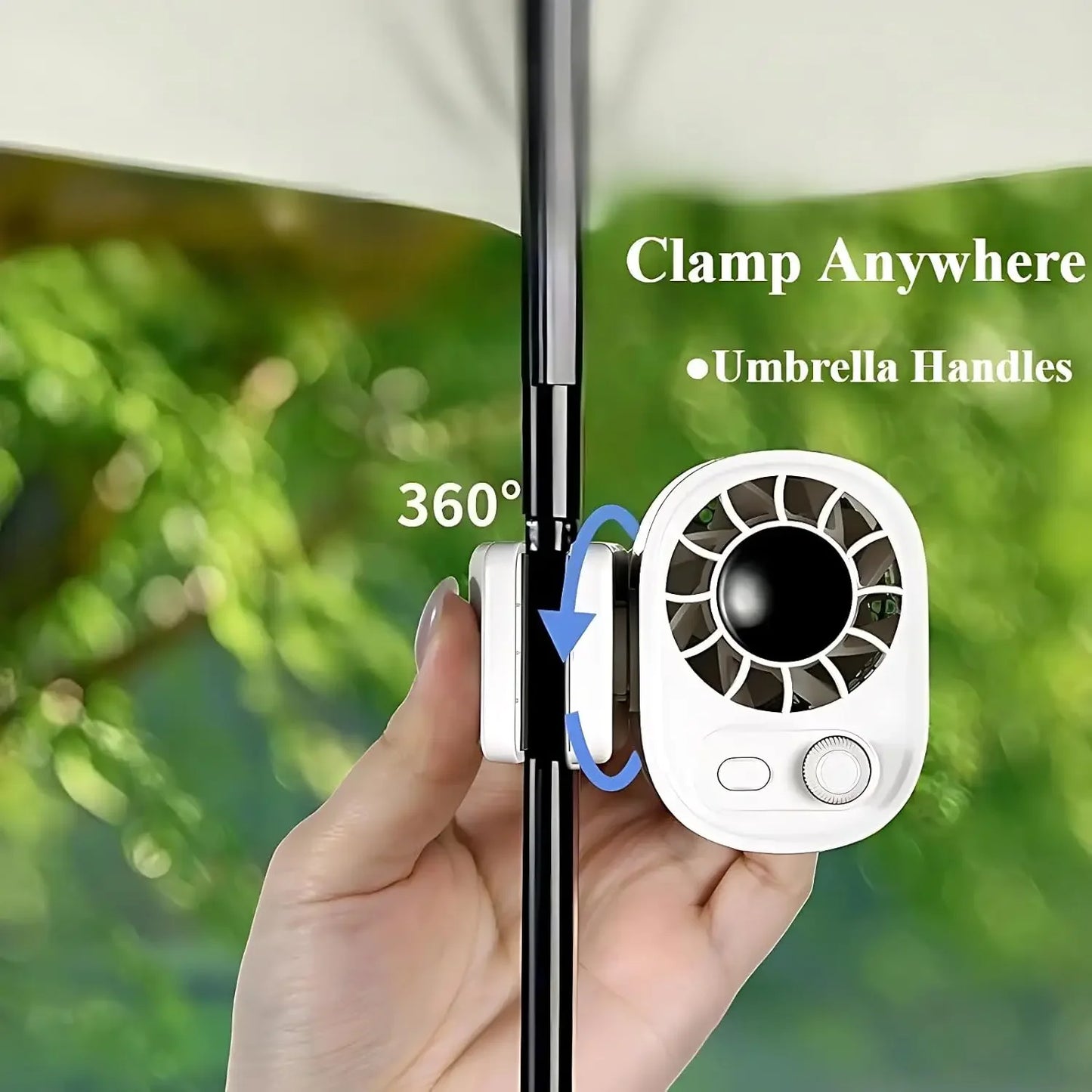 Car Clip On Fan, Outdoor Umbrella Fan & Waist Clip Fan, 360° Rotatable 100-Speed USB Rechargeable Desktop Cooling Fan