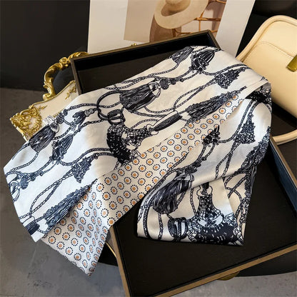 Fashion Skinny Silk Scarf for Women Letter Hair Ribbons Headbands Bandana Female Bag Wrist Wrap Neckerchief Foulard Neck Ties