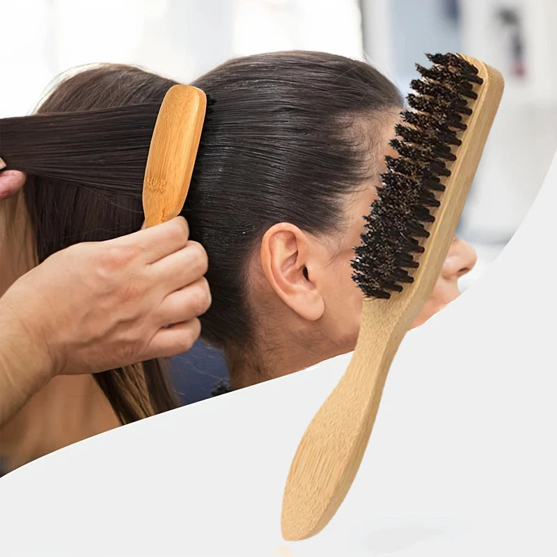 Brown Pointed-Tail Bristle Comb - Unisex, Smooth & Anti-Static, No Tangles No Hair Damage, Home Use
