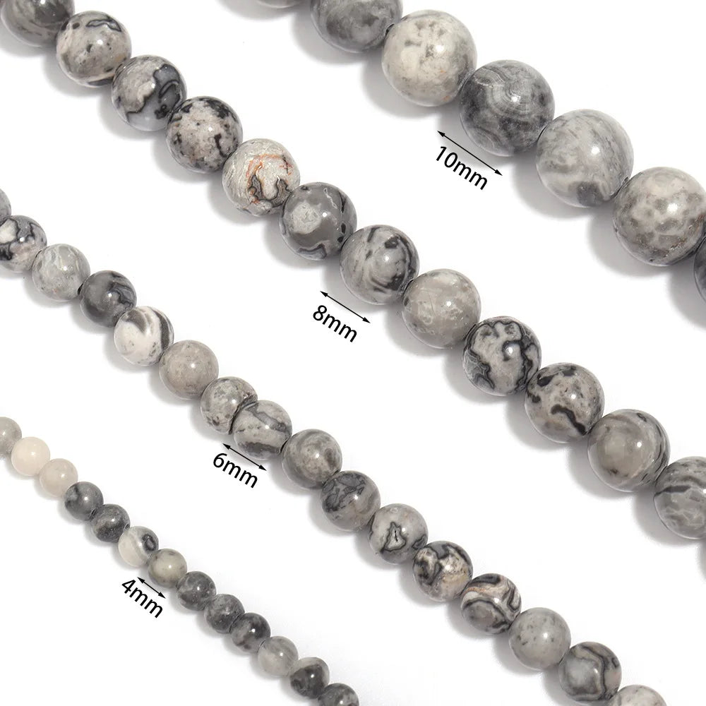 Factory Price Natural Stone Gray Picasso Map Jaspers Round Beads 16" Strand 6 8 10 MM Pick Size for Jewelry Making Diy Handmade