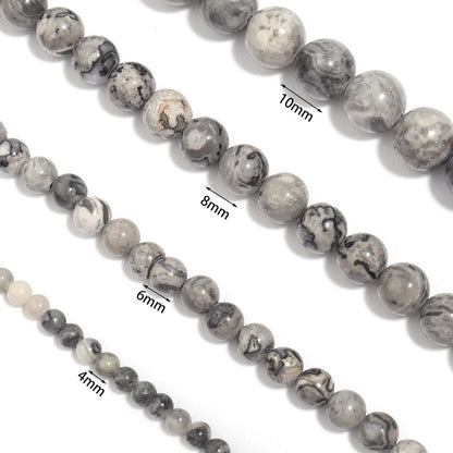 Factory Price Natural Stone Gray Picasso Map Jaspers Round Beads 16" Strand 6 8 10 MM Pick Size for Jewelry Making Diy Handmade