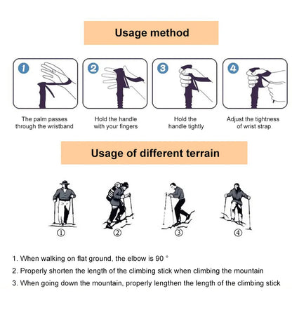 Outdoor Folding Trekkings Pole 4-Section Portable Walking Hiking Telescopic Stick Lightweight Camping Climbing Trekking Stick