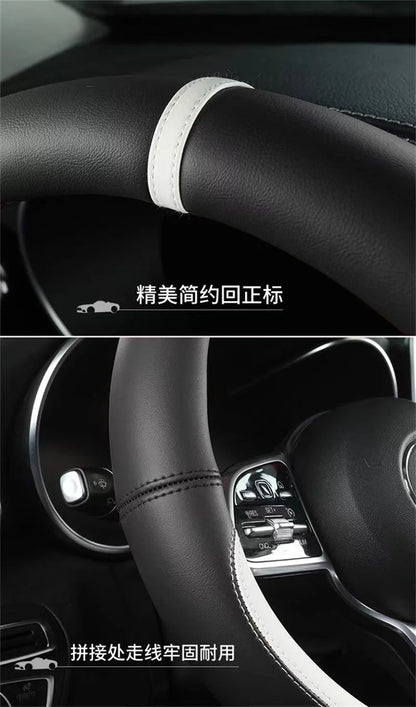 Full Leather Universal Car Steering Wheel Cover Breathable Anti Slip Car Decoration 37-38cm Steering Wheel Cover Accessories