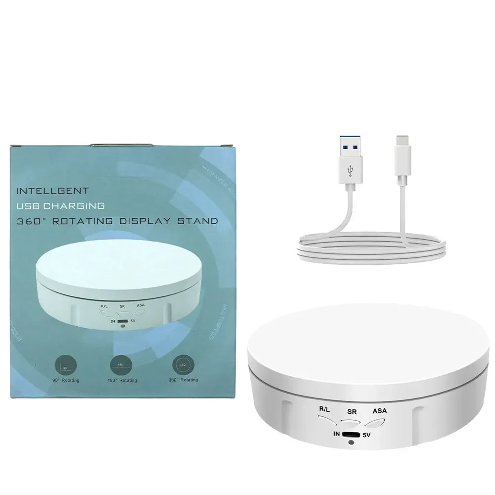 Electric Rotating Base Display Stand 3 Speeds 360 Degree Turntable Jewelry Holder USB/Battery Powered Rotating Tray