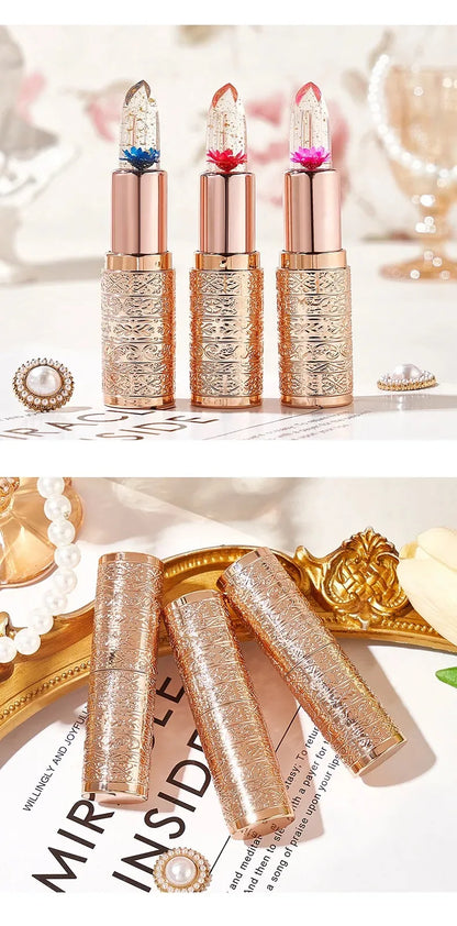 Temperature Color Changing Women Flower Lipstick Transparent Waterproof Moisturizing Crystal Jelly Pearlescent Lip Balm Cosmetic