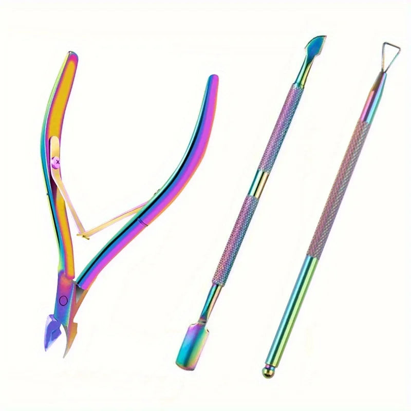 Nail Cuticle Pusher Tweezer Rainbow Cutter Nipper Clipper Dead Skin Remover Stainless Steel Manicure Nails Art Tool ManicureTool