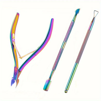 Nail Cuticle Pusher Tweezer Rainbow Cutter Nipper Clipper Dead Skin Remover Stainless Steel Manicure Nails Art Tool ManicureTool