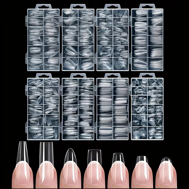 120 Pieces of Transparent Coffin/Mandarin/Aprilion/Square/Oval/Other Shape Style Boxed Nails, 12 Different Sizes Full Cover Acrylic Press-On Nails, Suitable for Home DIY Nail Art and Nail Salons, or as a Gift for Women's Nail