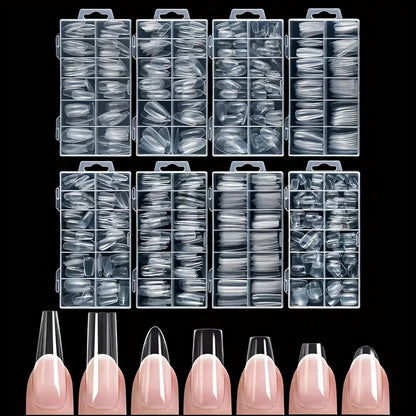 120 Pieces of Transparent Coffin/Mandarin/Aprilion/Square/Oval/Other Shape Style Boxed Nails, 12 Different Sizes Full Cover Acrylic Press-On Nails, Suitable for Home DIY Nail Art and Nail Salons, or as a Gift for Women's Nail