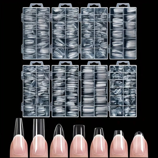 120 Pieces of Transparent Coffin/Mandarin/Aprilion/Square/Oval/Other Shape Style Boxed Nails, 12 Different Sizes Full Cover Acrylic Press-On Nails, Suitable for Home DIY Nail Art and Nail Salons, or as a Gift for Women's Nail