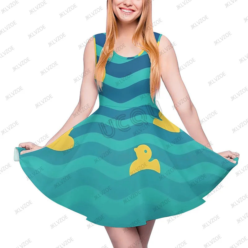 Summer New Fashion Yellow Classic Ducks Graphic Women Sleeveless Dress Kawaii Animal Aesthetic Dresses Female Kawaii Dress