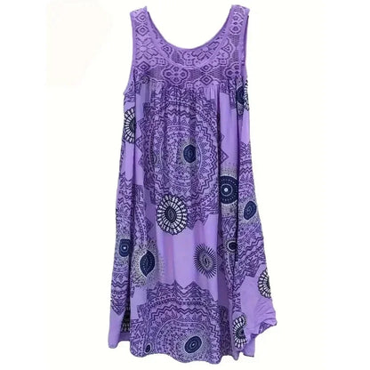 Plus Size 1XL-8XL Women's Lace Panel Printing Ladies Large Hem Tank Beach Dress Fashion Sleeveless Casual Print Dress