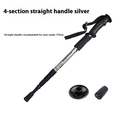 Outdoor Hiking Stick Telescopic Cane Non-slip Cane Straight Handle Four-section Portable Aluminum Alloy Men Women's Hiking Canes