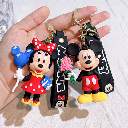 Mickey Minnie Flower Series PVC Figure Keychain Set, 6PCS Cute Cartoon Couple Key Rings with Floral Design for Bag Gift