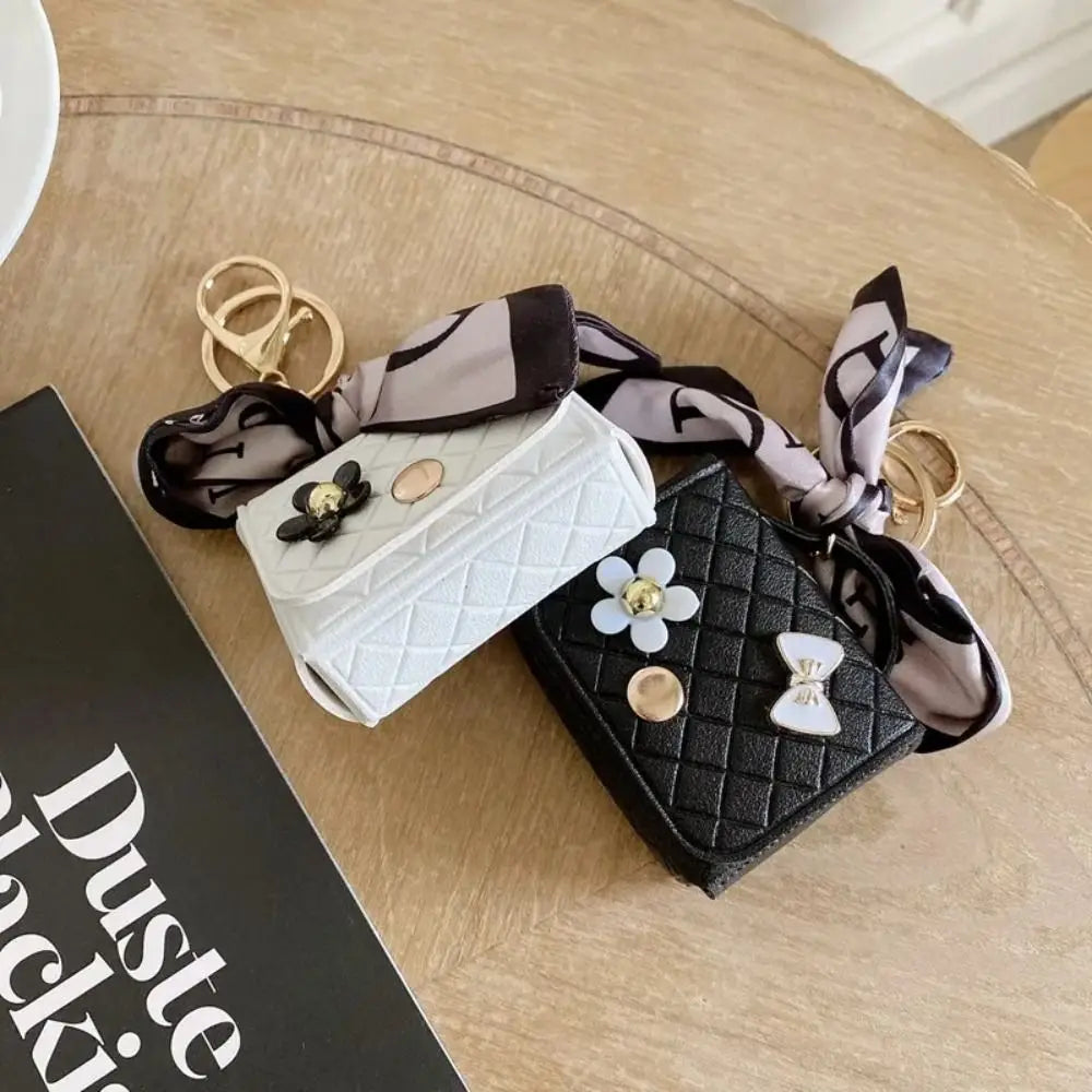 Fashion Leather Earphone Storage Bag Mini Creative Keychain Solid Color Pendant Earphone Case Bluetooth Headset Cover