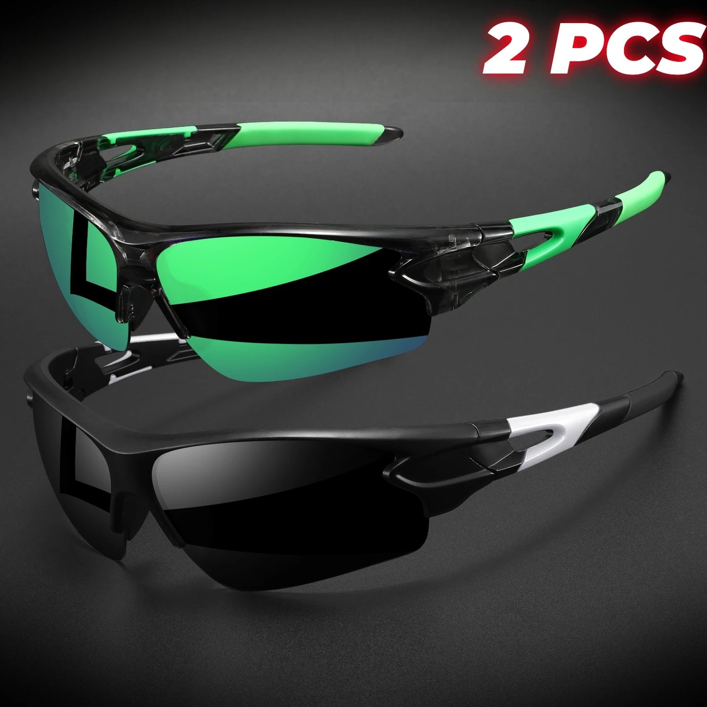 2PCS New Wraparound Sports Sunglasses Semi-Rimless Lightweight for Cycling Hiking Daily Unisex UV400 Anti-Fog Outdoor Eyewear