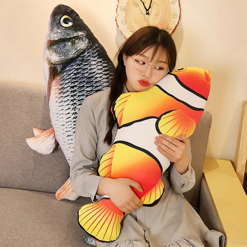 3D Simulated Grass Carp Plush Pillow Realistic Carp Doll 40 cm/60 cm Size Optional Sofa Cushion Bedroom Living Room Decoration