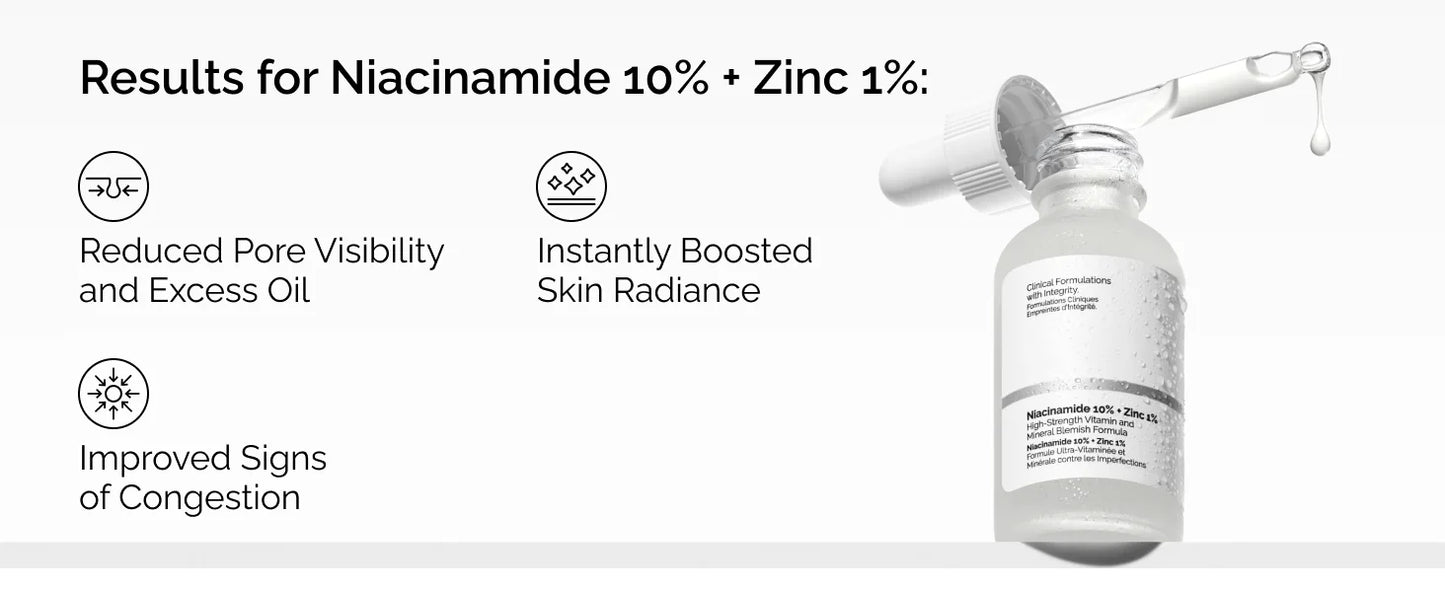 10% Niacinamide 1% Zinc Face Serum 30ml, Oil Control Pore Minimizer, Anti-Acne Dark Spot, Gentle Skin Care for All Skin Types