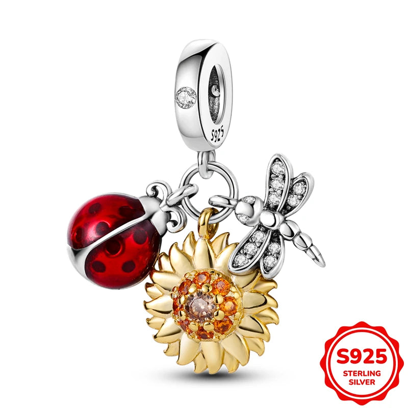 Charms Silver 925 Ladybugs and Cherry Strawberries Pendant Bead Fit 3mm Bracelet Bangle Necklace For Women Luxury Jewelry Making