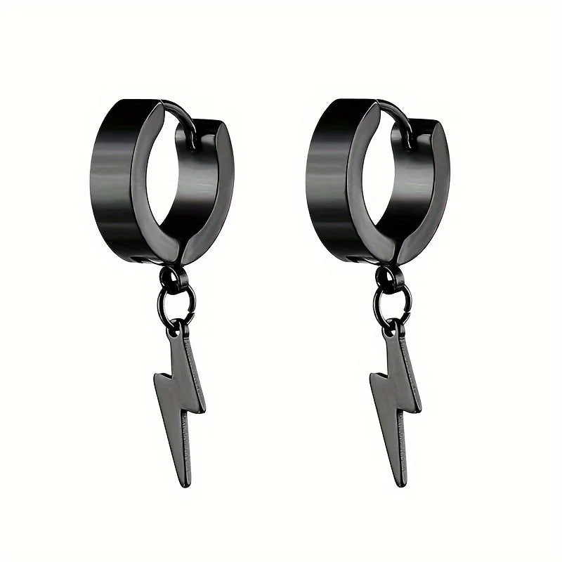 1pair Stylish Stainless Steel Lightning Pendant Piercing Hoop Earrings Ear Clip for Men Women Bold and Eye-Catching Statement