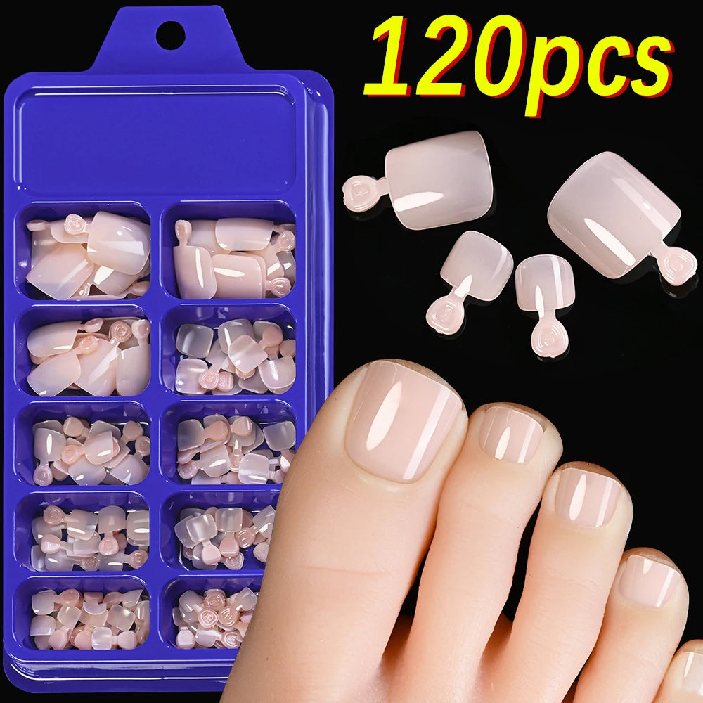 120Pcs Glossy Black Press On Toenails Short Square Full Cover Fake Toenail Tips for Summer Women False Foot Nail Tip Extension &