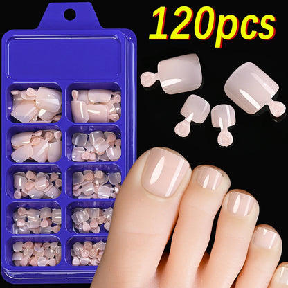 120Pcs Glossy Black Press On Toenails Short Square Full Cover Fake Toenail Tips for Summer Women False Foot Nail Tip Extension &