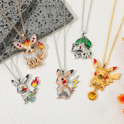 1PC Cute Q Version Character Necklace Alloy Charmander Bulbasaur Jewelry Pendant for Fans Holiday Gifts Jewelry Accessories