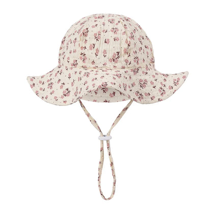 Floral Print Baby Bucket Hats Adjustable Solid Caps for Infant Boys Girls Sunscreen Outdoor Beanies Beach Fishing Headwraps