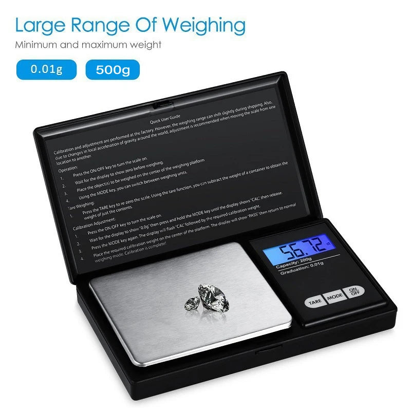Mini Electronic Scale Pocket Digital Scale for Gold Sterling Silver Jewelry Scale Precision Scale 200/500gX0.01g/1kgX0.1g