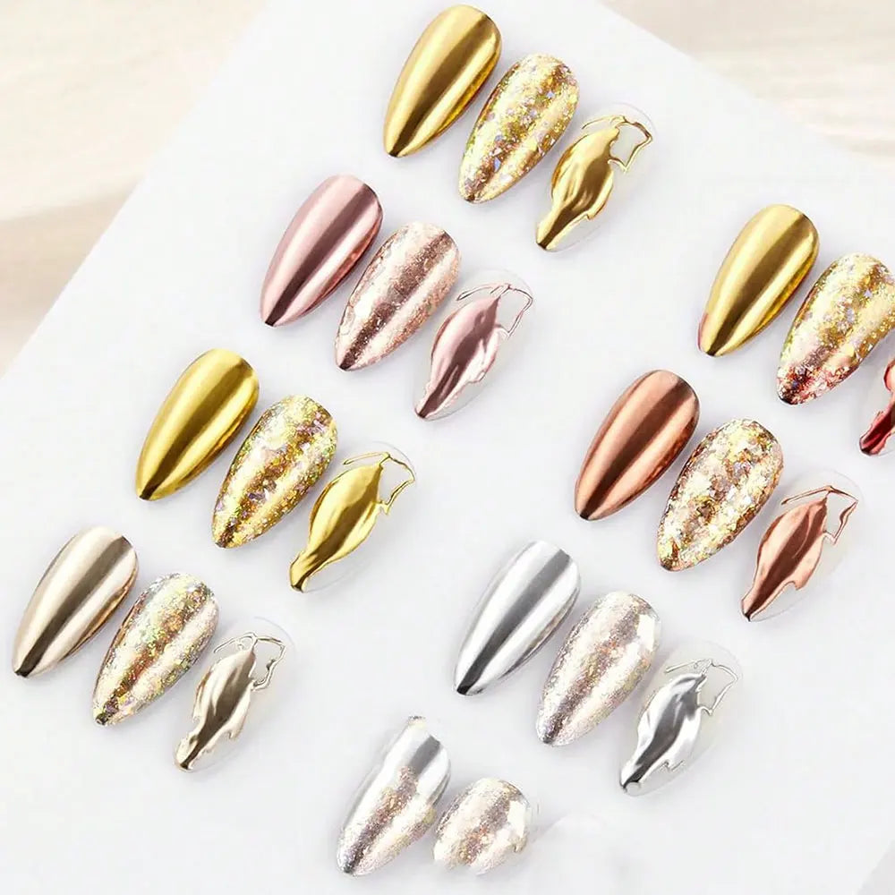 6Colors/Set Metallic Mirror Chrome Nail Powder Holographic Chameleon Glitters Manicure Dust Rose Gold Champagne DIY Nail Powder