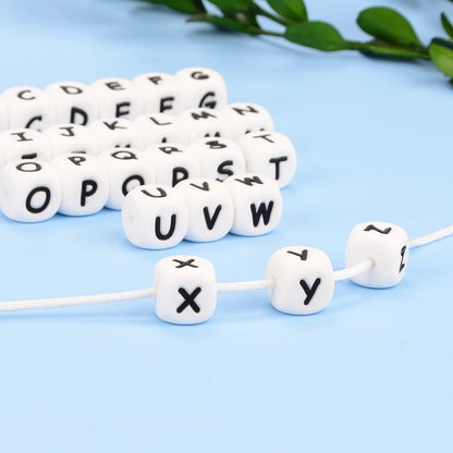 LOFCA 12mm 100pcs Silicone Letter Beads Alphabet Teething Beads Teether English Letters Food Grade Baby Nursing for Teething