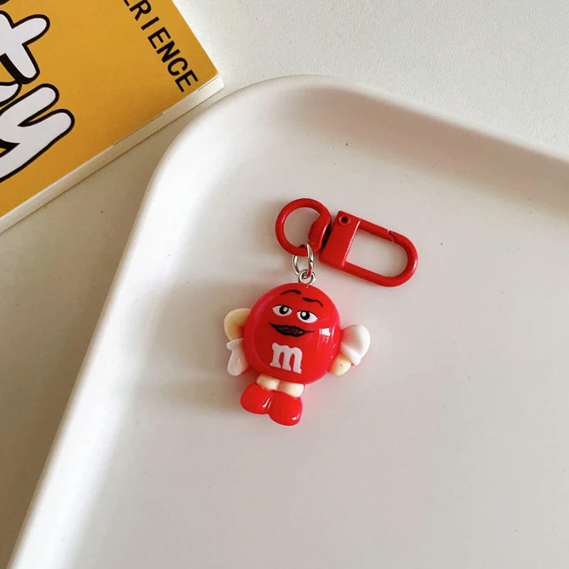 10PCS Cute M Bean Character Keychain Colorful Chocolate Candy Figure Keyring Bag Charm Pendant Prefer for Fans Gift