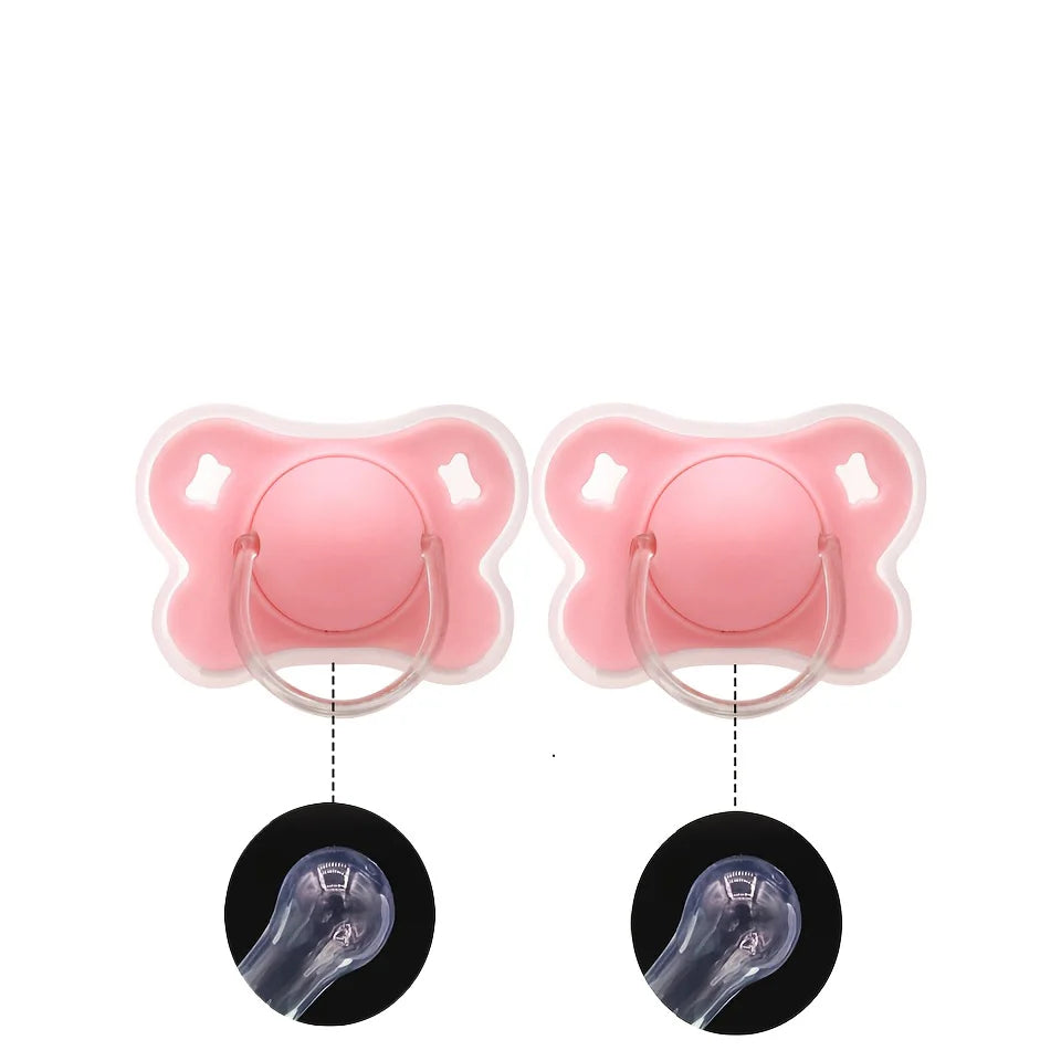 2pcs/pack Butterfly-shape Baby Pacifier Soother with Cover for Daily Use(Cherry Round Nipple) and Night Use(Thumb Nipple)
