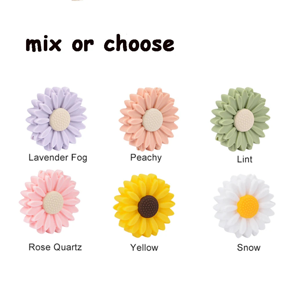 LOFCA Daisy 10pcs Silicone Beads Sunflower Cute Silicone Beads Food Grade Teether BPA-Free Baby Toy Chain Accessories